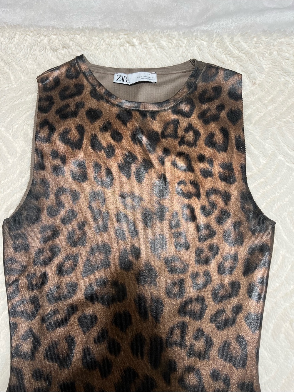 ZARA Metallic Foil Leopard Print Bodycon Midi Dress Small Animal Print - Picture 10 of 16